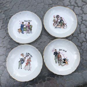 Vintage Valentine Plates Couple Turn of the Century Pattern set of 4 Happy Days
